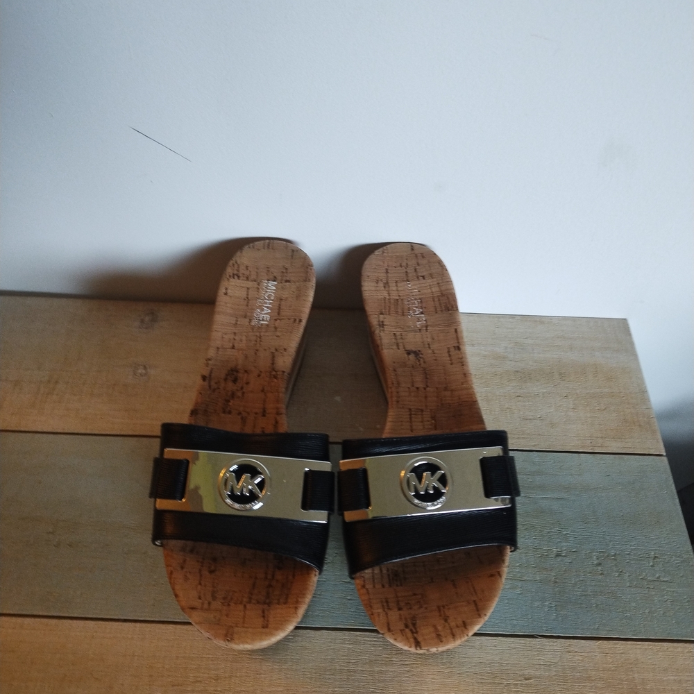 Michael Kors Black Logo Cork Slide Sandals